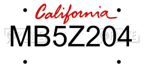 MB5Z204 California License Plate
