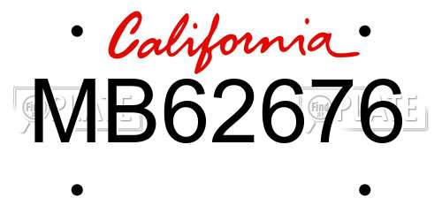 MB62676 California License Plate
