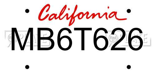 MB6T626 California License Plate