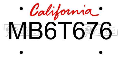MB6T676 California License Plate