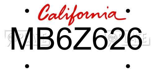 MB6Z626 California License Plate