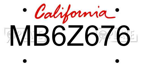 MB6Z676 California License Plate