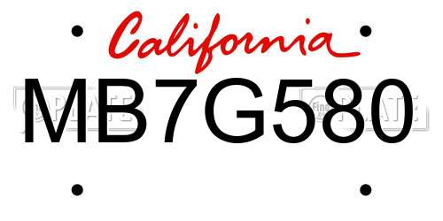 MB7G580 California License Plate