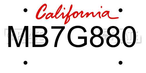 MB7G880 California License Plate
