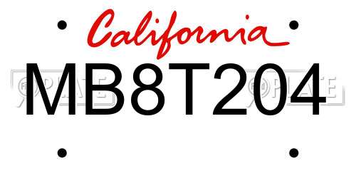 MB8T204 California License Plate