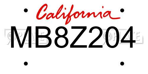 MB8Z204 California License Plate