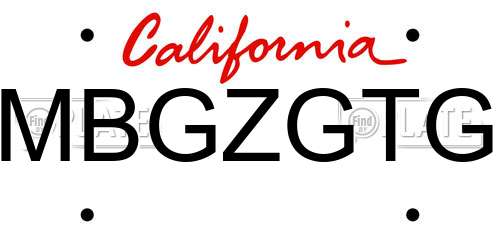 MBGZGTG California License Plate
