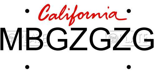 MBGZGZG California License Plate