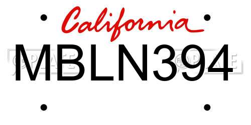 MBLN394 California License Plate