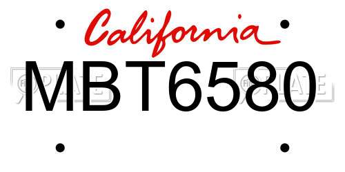 MBT6580 California License Plate