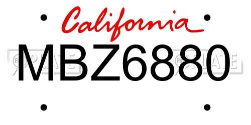 MBZ6880 California License Plate