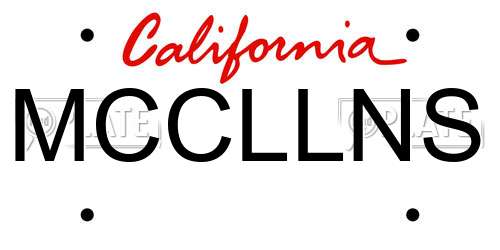 MCCLLNS California License Plate