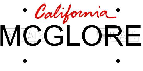 MCGLORE California License Plate