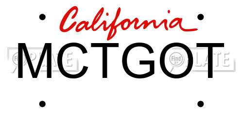 MCTGOT California License Plate