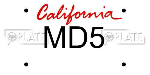 MD5 California License Plate