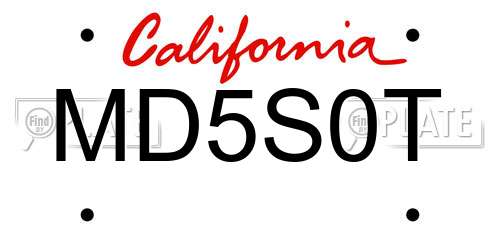 MD5S0T California License Plate