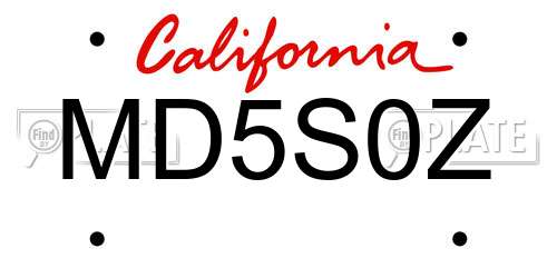 MD5S0Z California License Plate
