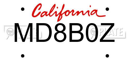 MD8B0Z California License Plate