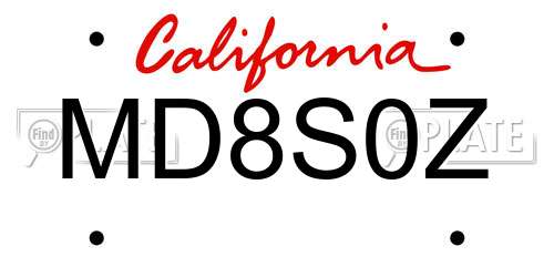 MD8S0Z California License Plate