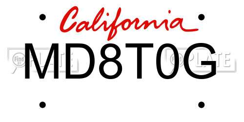 MD8T0G California License Plate