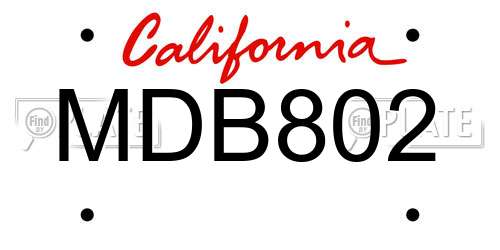 MDB802 California License Plate