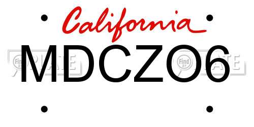 MDCZO6 California License Plate