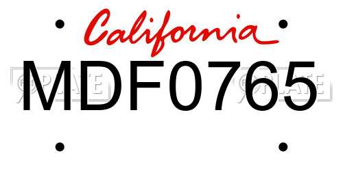 MDF0765 California License Plate