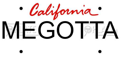 MEGOTTA California License Plate