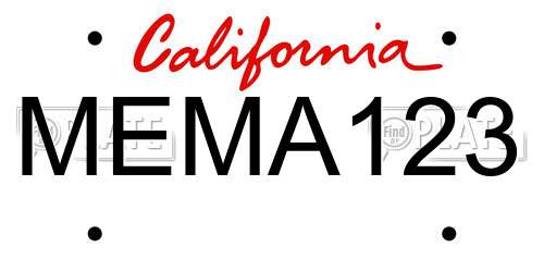 MEMA123 California License Plate