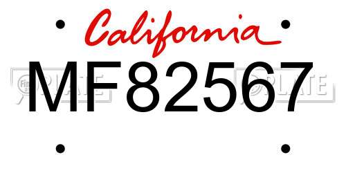 MF82567 California License Plate