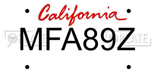 MFA89Z California License Plate