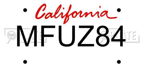 MFUZ84 California License Plate