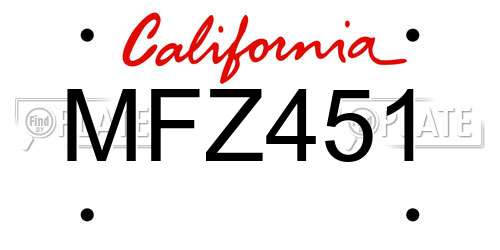MFZ451 California License Plate