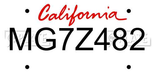 MG7Z482 California License Plate