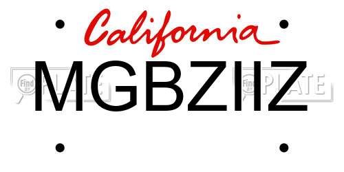 MGBZIIZ California License Plate