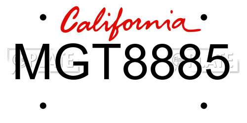 MGT8885 California License Plate