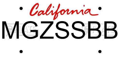 MGZSSBB California License Plate