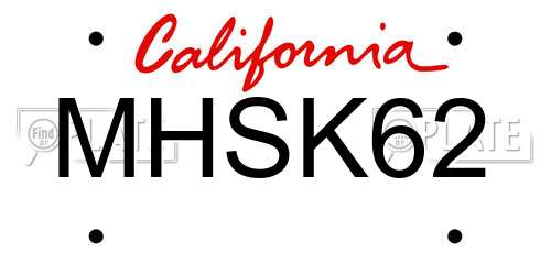 MHSK62 California License Plate