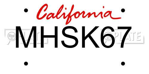 MHSK67 California License Plate