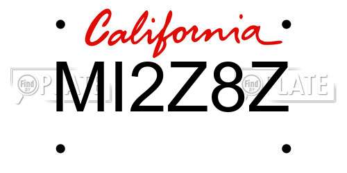 MI2Z8Z California License Plate