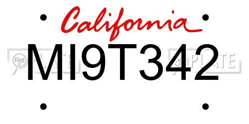 MI9T342 California License Plate