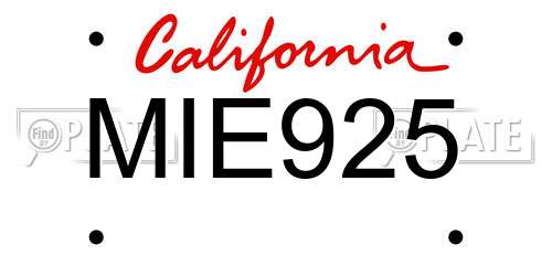 MIE925 California License Plate