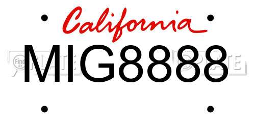 MIG8888 California License Plate