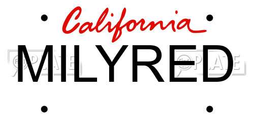 MILYRED California License Plate
