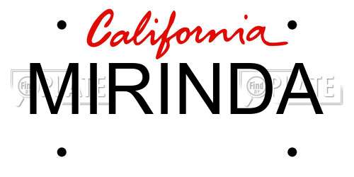 MIRINDA California License Plate