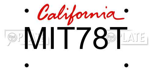 MIT78T California License Plate