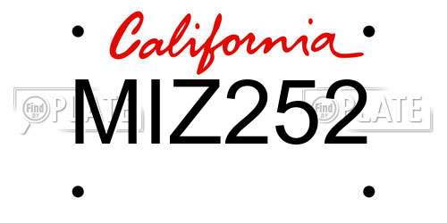 MIZ252 California License Plate