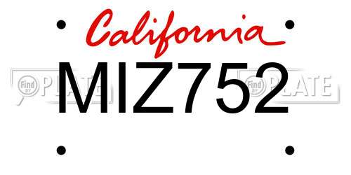 MIZ752 California License Plate