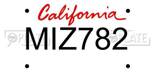 MIZ782 California License Plate