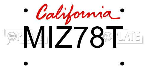 MIZ78T California License Plate